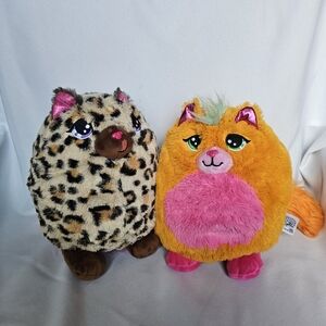 Lot Of 2 Misfittens Cat Plush Orange and Cheetah Kitty Kitten Basic Fun Series